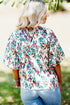 Light Blue Abstract Print Puff Sleeve Mock Neck Blouse